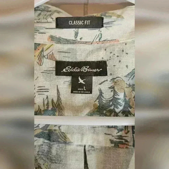 Eddie Bauer White Fishing Print Collared Shirt Classic Fit Large - Picture 2 of 5
